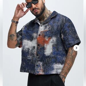 NovaMen Size L Men’s Galaxy Tapestry Shirt Blue Multicolor Short Sleeve Jacket